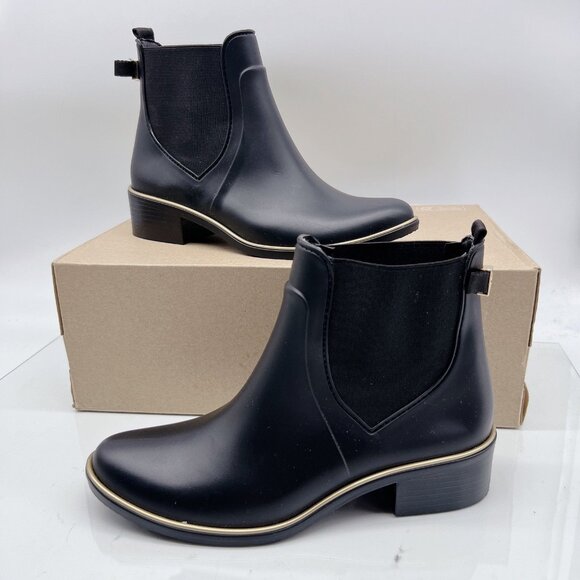 Kate Spade Solstice Women’s Ankle Bow Rain Boots Heeled Black Pull On US 8 - Picture 1 of 11
